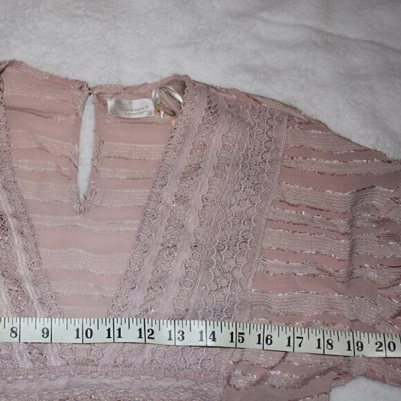 Champagne & Strawberry Lace Long Sleeve Boho Top Blouse Pink Size S - Picture 3 of 7